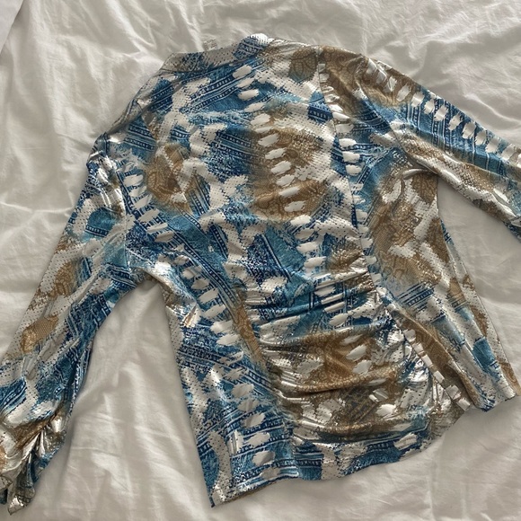 Ribkoff thin 3/4 ruched sleeve shiny blazer - Picture 6 of 9